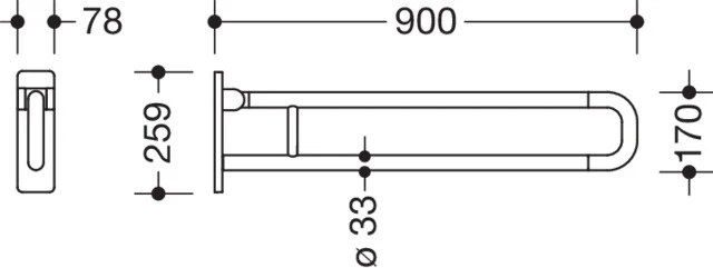 HEWI Stützklappgriff drehb. Ser 801, L:900mm, Metallkern