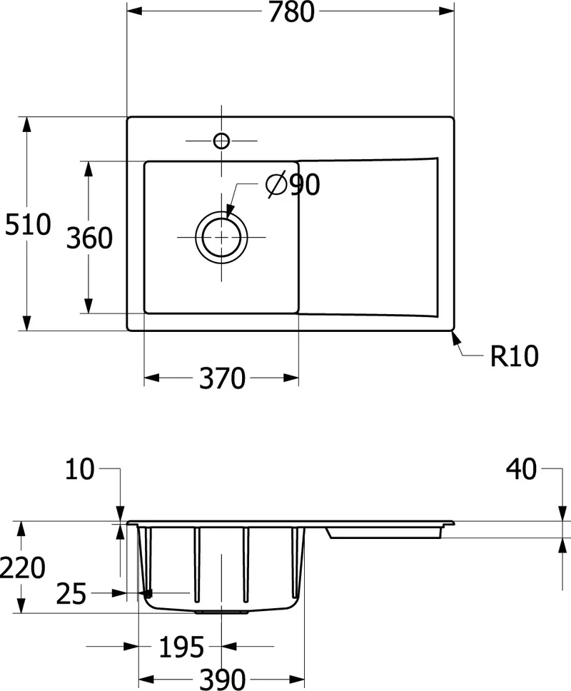 VILLEROY & BOCH Einbauspülen Subway Style 45 334801 7 80x510mm