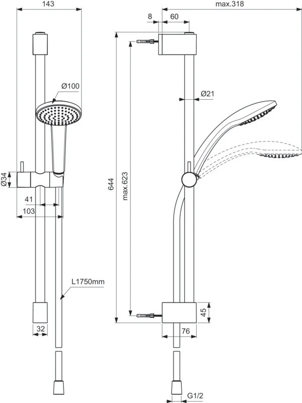 IDEAL STANDARD Idealrain Brausekombination 600 mm Chrom