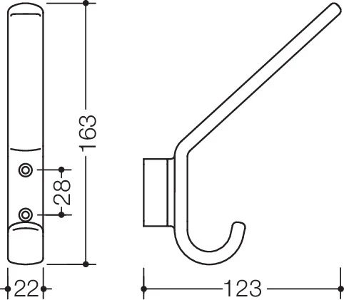 HEWI Garderobenhaken Ser 477, H:165mm, mit Distanzstück