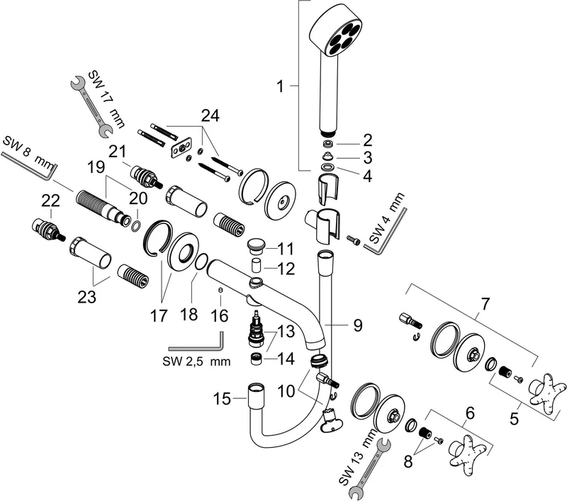 AXOR One 3-Loch Wannenarmatur Unterputz mit Handbrause