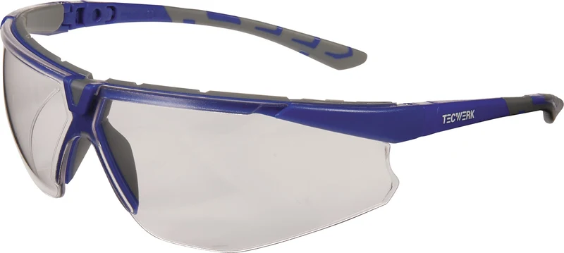 TECWERK Schutzbrille Daylight Flex EN 166, EN 170 – klare Polycarbonatscheibe, Anti-Fog, grau/dunkelblau